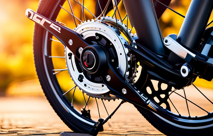 Close-up image of an Ancheer electric bike wheel, with the pedals visibly connected to the chainring, and the chain visibly connected to the rear wheel sprocket, highlighting the mechanics of its pedal-assist system