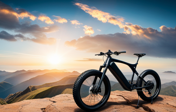 An image capturing the exhilarating moment of an electric bike effortlessly conquering a towering mountain peak