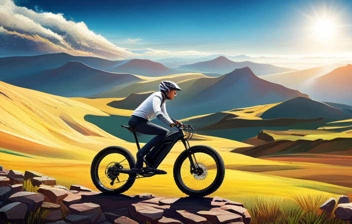 An image showcasing a powerful electric bike conquering a steep, winding mountain trail, its rider effortlessly navigating the challenging terrain