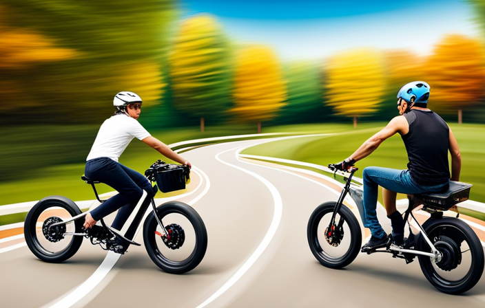 An image showcasing a person confidently maneuvering an electric bike down a scenic path, effortlessly gliding through curves, with a supportive instructor by their side, highlighting that prior knowledge of riding regular bikes is not necessary