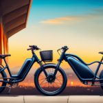 An image depicting a 48-volt 750-watt electric bike connected to a charging station