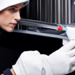 An image showcasing a person wearing protective gloves, using a soft cloth to meticulously wipe the sleek surface of a Coleman Electric Furnace