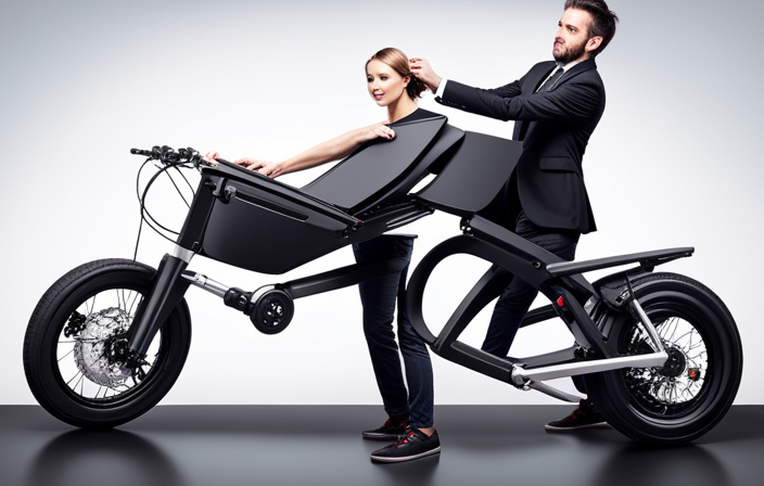 An image showcasing the step-by-step transformation of a collapsible bike into an electric bike