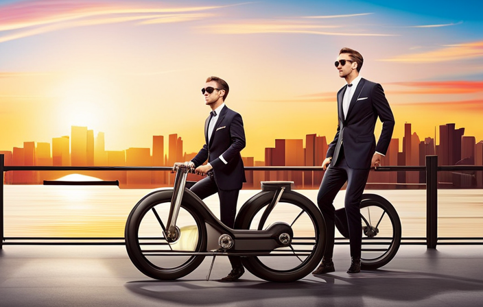 An image showcasing a sleek, modern covered electric bike against a vibrant city backdrop, with a price tag hovering above it, inviting readers to explore the cost of this innovative mode of transportation