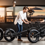 An image showcasing the step-by-step process of removing the battery from the Ecotric 20' New Fat Tire Folding Electric Bike