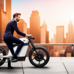 An image that showcases an Electric Bike 4649 resting against a scenic backdrop, with a fully charged battery indicator glowing brightly, symbolizing the long-lasting power of a full charge