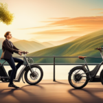 An image capturing the exhilarating journey of an electric bike, showcasing its sleek frame gliding effortlessly along a scenic coastal road, with a mesmerizing backdrop of rolling hills stretching for miles
