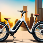An image showcasing a sleek electric bike against a vibrant city backdrop, with the price subtly displayed on a digital screen mounted on the handlebar, enticing readers to explore the affordability of these eco-friendly rides