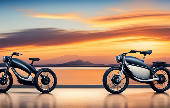 An image showcasing two electric bikes side by side, one with a rear motor and the other with a front motor