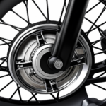 An image showcasing an electric bike wheel in motion, with its motor visibly exposed