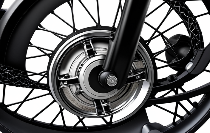 An image showcasing an electric bike wheel in motion, with its motor visibly exposed