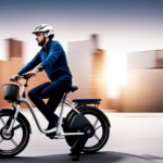 An image showcasing an electric bike in motion, with the rider pedaling energetically