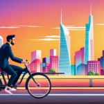 An image featuring a sleek, modern electric bike against a vibrant cityscape backdrop