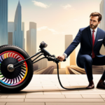 An image showcasing an electric bike wheel, with vibrant colors, illustrating the various components such as the battery, motor, and controller