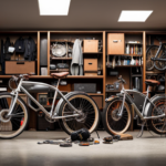 An image that showcases a cluttered garage filled with discarded electric bike parts, with focused attention on a disassembled motor lying amidst a pile of scrapped components