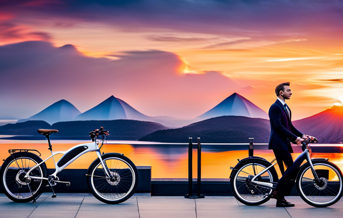 An image showcasing a diverse selection of sleek, high-performance electric bikes lined up against a vibrant backdrop