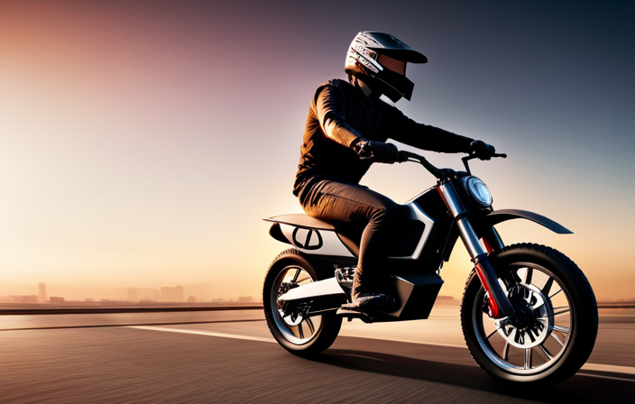 An image showcasing a young rider confidently plugging in their electric mini dirt bike to a sleek charging station