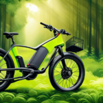 An image showcasing an electric mountain bike zipping through a lush forest