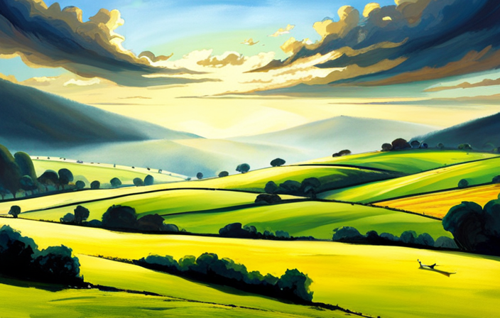 An image capturing the essence of Gliders UK Com: a sweeping expanse of rolling hills adorned with gliders soaring gracefully through the sky, casting elegant shadows on the lush green landscape below