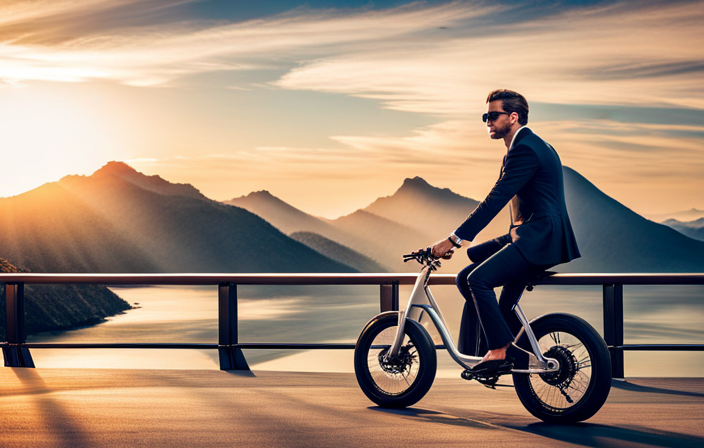 An image showcasing a sleek electric hybrid bike in motion, effortlessly navigating a steep hill