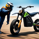An image showcasing the intricate inner workings of an electric dirt bike: wires intricately connected to a powerful battery, a motor efficiently propelling the bike, and a sleek frame designed for thrilling off-road adventures