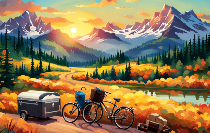 An image showcasing a bustling bike trail, adorned with an array of diverse bike trailers in various sizes and shapes, highlighting their remarkable capacity to carry everything from groceries to camping gear