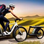 An image showcasing a cyclist pedaling uphill on a scenic road, with a solar panel attached to their electric bike's rear carrier, effortlessly harnessing the sun's energy to charge their bike's battery