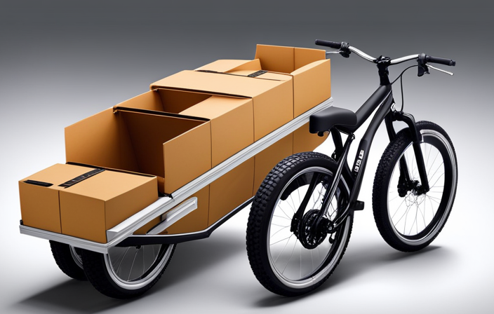 An image capturing the process of safely packaging an electric bike for shipping: a sturdy cardboard box with custom foam inserts, secured with strong tape, and labeled with fragile stickers