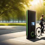 An image depicting a picturesque scene outdoors, showcasing a charging station specifically designed for electric bikes