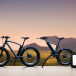 An image showcasing a serene, remote landscape with a lone electric bike parked against a backdrop of towering mountains