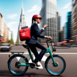 An image showcasing a person confidently riding an electric bike through a bustling city street