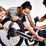 An image showcasing a mesmerizing step-by-step guide to assembling an electric bike, depicting a pair of skilled hands effortlessly connecting wires, attaching a battery pack, and securing a sleek motor onto a sturdy bicycle frame