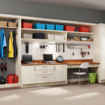 An image showcasing a spacious garage with neatly organized shelves and hooks