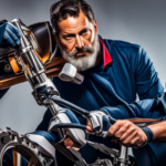 An image of an expert mechanic meticulously cleaning an electric bike motor, using a soft brush to remove debris, while delicately inspecting its intricate components under a bright, focused light