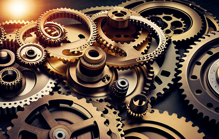 An image showcasing a close-up view of a variety of gears, beautifully arranged on a table