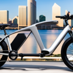 An image showcasing a sleek Prodecotech electric bike being effortlessly recharged, with the rider connecting the bike's charging cable to an outlet, surrounded by a clean and modern environment