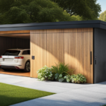 An image showcasing a serene outdoor setting with a sunlight-drenched garage