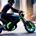 An image capturing the process of resetting an electric bike: a rider holding down the power button while simultaneously disconnecting and reconnecting the battery, with a faint green light indicating successful reset