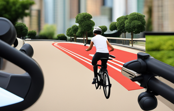 An image showcasing a person effortlessly gliding down a smooth bike lane on an electric bike, their relaxed posture conveying a sense of ease, as the wind gently tousles their hair