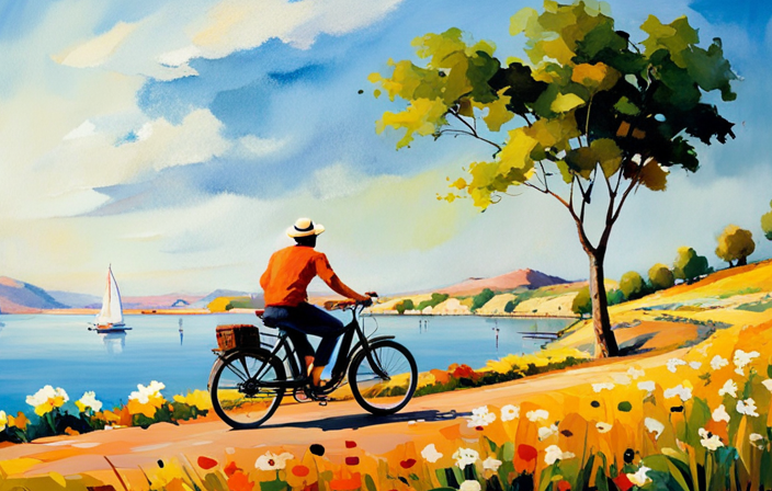 An image capturing the effortless joy of riding an Easy Ride electric bike: a serene landscape with a sunlit path, where a rider glides smoothly, wind tousling their hair, with a blissful smile on their face