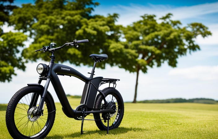 An image showcasing a sleek 36v 500w electric bike effortlessly gliding through a scenic countryside, with the rider's hair blowing in the wind, conveying the exhilarating feeling of speed and freedom