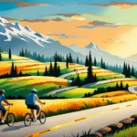 An image showcasing a sweeping landscape with a winding road stretching into the distance, surrounded by lush greenery and distant mountains, as an electric bike effortlessly cruises towards the horizon