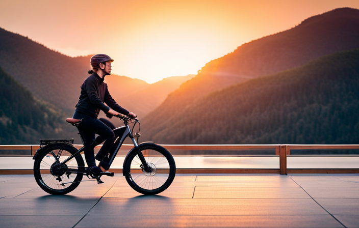 An image showcasing the Onyx Electric Bike on sport mode, effortlessly gliding through a serene countryside landscape