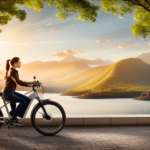 An image of a picturesque countryside, where a sleek electric bike with a 13ah battery effortlessly glides along a winding road