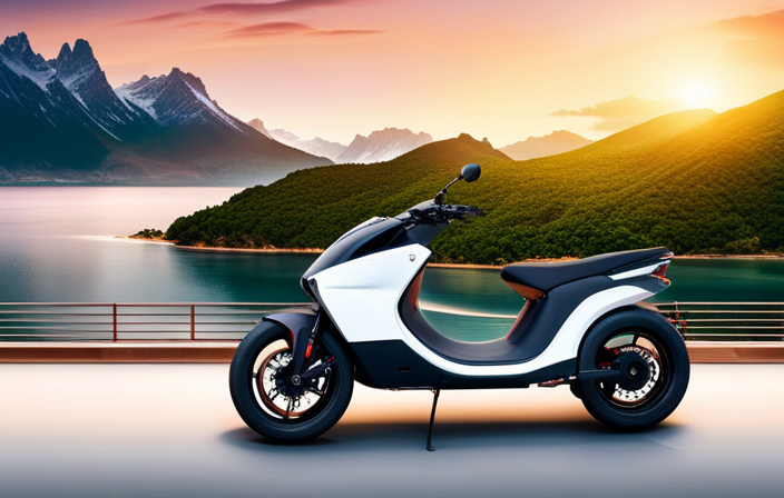 An image showcasing an electric bike gliding effortlessly along a scenic coastal road, surrounded by lush greenery and majestic mountains in the backdrop, illustrating the unlimited possibilities of exploring vast terrains with this eco-friendly mode of transportation