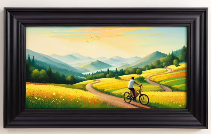 An image capturing the serene countryside, depicting an electric bike gliding effortlessly along a winding road