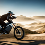 An image capturing the exhilarating speed of the Sur Ron Electric Bike as it zips through a rugged mountain trail, leaving a trail of dust in its wake, with the rider leaning into a sharp turn, showcasing the bike's agility