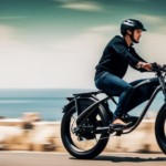 An image capturing the exhilarating speed of a 500W electric bike as it zips down a scenic coastal road, with the wind tousling the rider's hair and the bike's sleek frame blur in motion