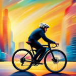 An image capturing the exhilarating speed of an electric bike: a blurred cyclist zipping through a vibrant cityscape, with streaks of light trailing behind, showcasing the bike's impressive velocity