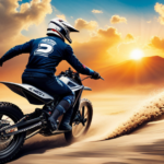 An image showcasing an electric dirt bike zooming across an off-road trail, its powerful tires kicking up dirt clouds